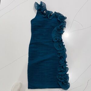 Romeo & Juliet Couture Teal One-Shoulder Dress